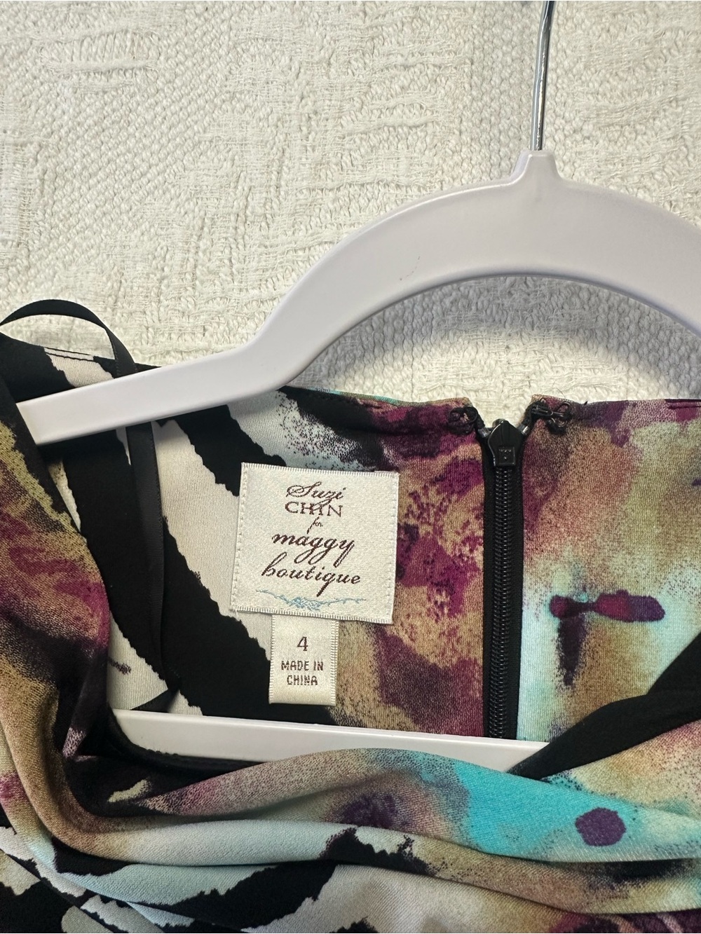 Abstract Zebra Print Cowl Neck Dress in Purple and Teal - Picture 2 of 5